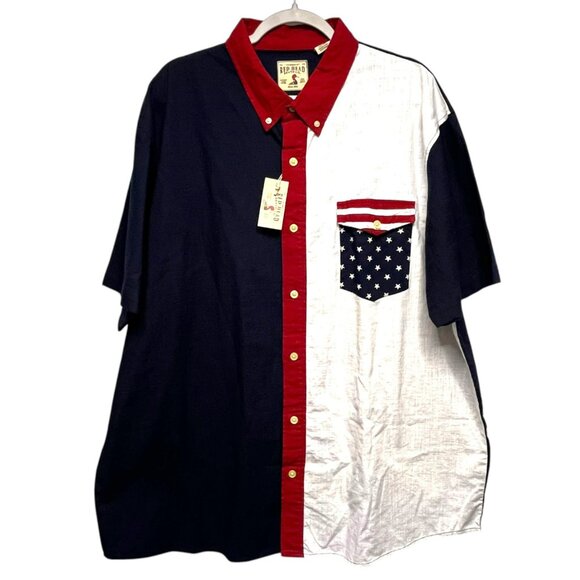 RedHead Men's American Flag Short Sleeve Shirt Size 2XL Red White Blue - Picture 1 of 8